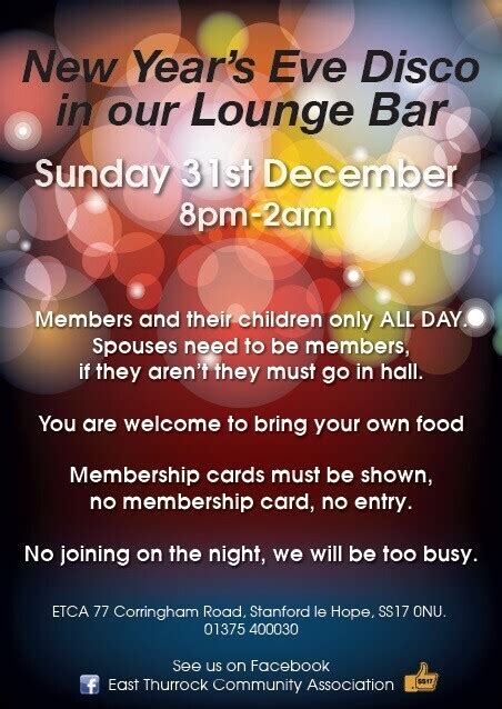 new year s eve in member s lounge east thurrock community association stanford le hope