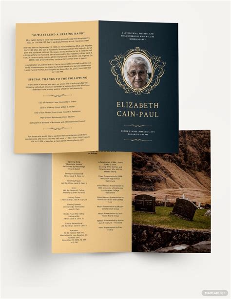 Classic Funeral Obituary Bi Fold Brochure Template In Indesign Pages
