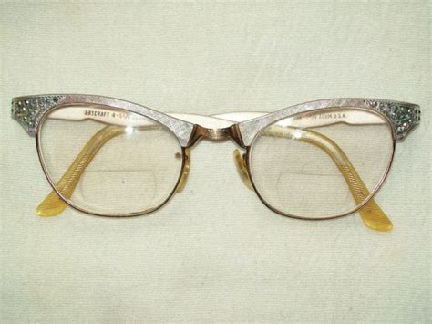 50s cat eye glasses vintage eyeglasses silver with rhinestones on eye glasses cat