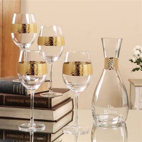 Personalised Gold Wine Carafe And Four Glasses In 2020 Wine Carafe Wine Wine Glass Set