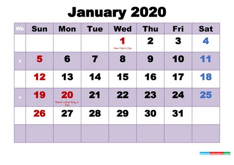 Free 2020 Printable Calendar January As Word Pdf