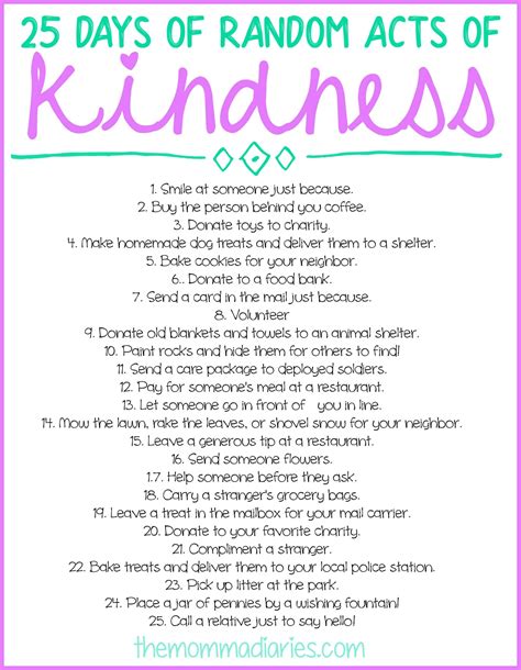 25 Days Of Random Acts Of Kindness Free Printables Kindness