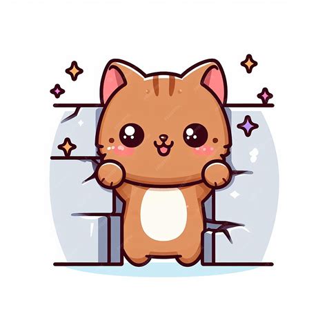 Premium Vector Funny Pussy Kitty Cat Character In Kawaii Cartoon Style