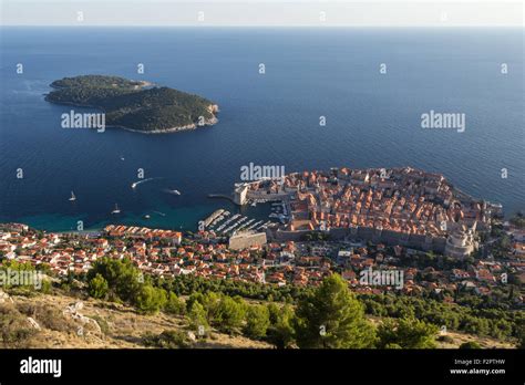 View Of The Walled Old Town Of Dubrovnik And Lokrum Island In Croatia