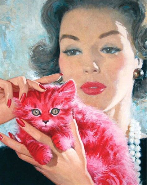 Painting By Victor Kalin 1955 Crazy Cat Lady Crazy Cats