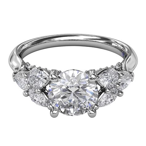 Diamond Leaf Vintage Style Engagement Ring Setting In White Gold