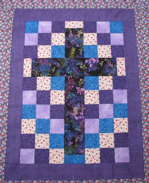 Patchwork Cross Quilt Top Purple And Blue~pieced~decor Wall 32x40 Usa Homemade Ebay