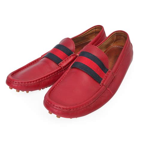 Gucci Leather Web Driving Loafers Red S 40 65 Luxity