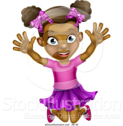 Vector Illustration Of A Cartoon Happy Excited Black Girl Jumping By