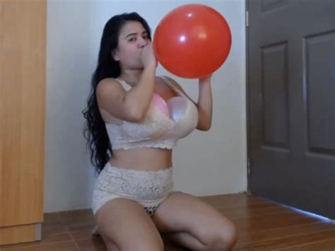 asian looner girls big red blow to pop with balloon boobs