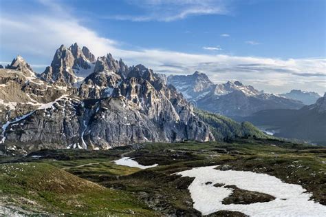 Spring Mountains Panorama Of Italian Alps Dolomites Stock Photo
