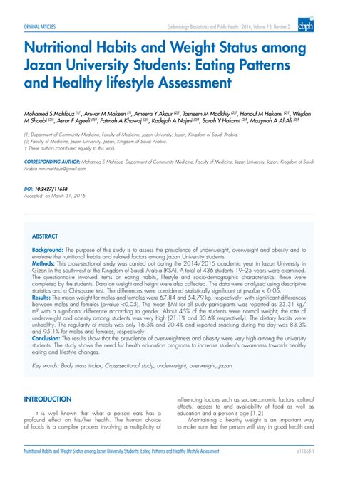 (PDF) Nutritional Habits and Weight Status among Jazan ...
