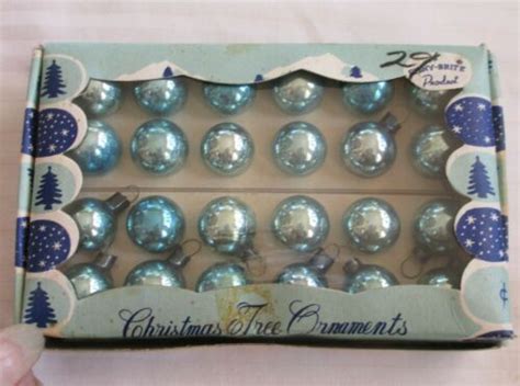 Box Of Vintage SHINY BRITE Miniature Blue Mercury Glass Ornaments