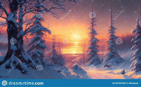 Ai Generated Illustration Of A Winter Landscape With Trees Covered In