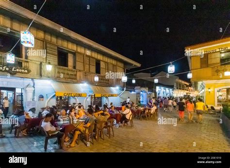 Tourists At Night At Calle Crisologo In Vigan City Philippines A