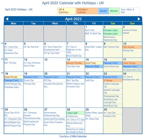 Print Friendly April 2022 Uk Calendar For Printing