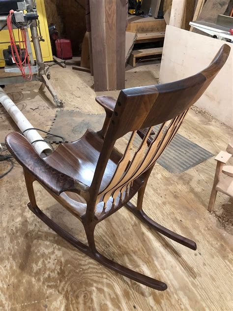 Black Walnut Rocking Chair With Tiger Maple Back Supports Etsy