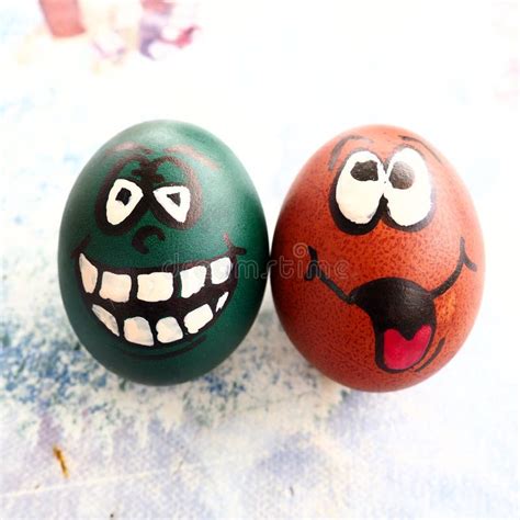 Easter Eggs Dyed Green And Brown With Painted Laughing Faces Funny