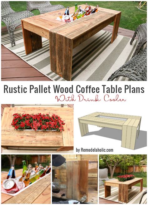 Coffee table storage bench woodworking plans. Remodelaholic | DIY Outdoor Pallet Coffee Table With Drink ...