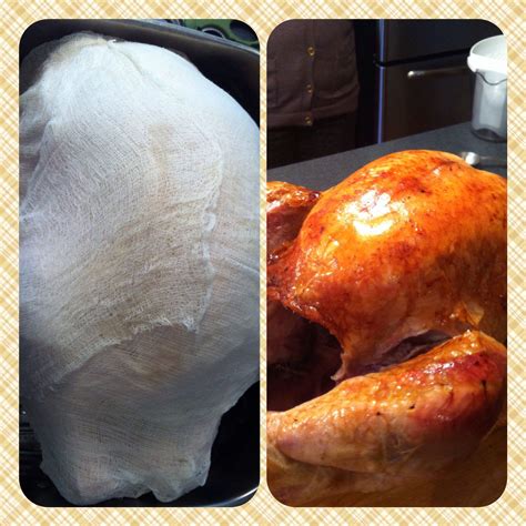 cover your turkey in layers of cheesecloth that have been soaked in melted butter white wine