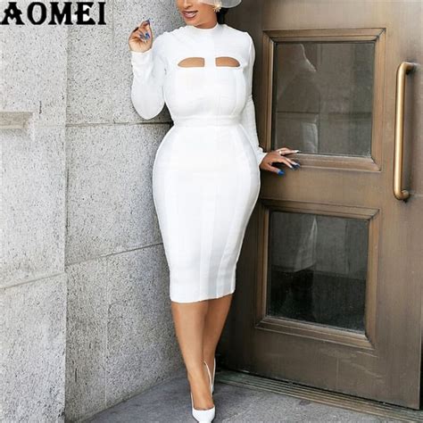 White Long Sleeve Hollow Out Club Dress Women Bodycon Dresses Sexy Lady