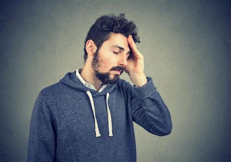 Gloomy Hipster Man Looking Down Stock Image Image Of Discouraged