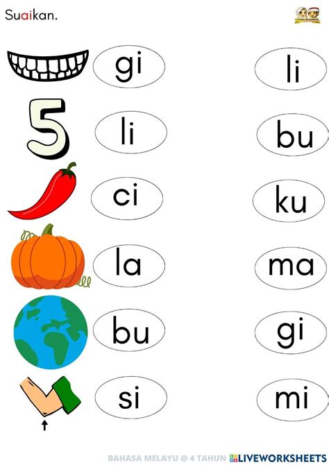 Bm Suku Kata Kv 3 Worksheet Preschool Activities Printable Fun