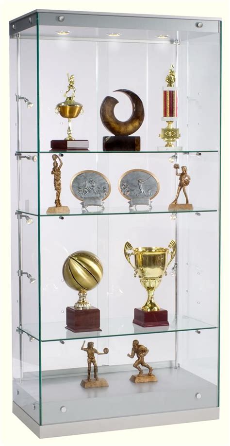 36 X 76 X 19 Inch Tempered Glass Frameless Design Trophy Case Silver