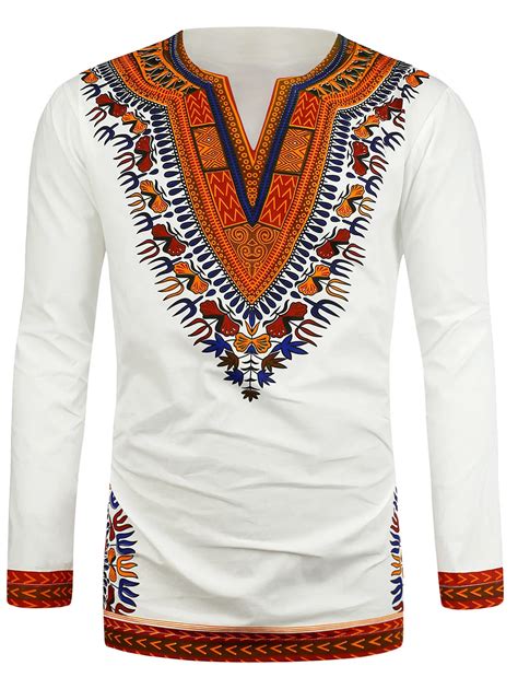 Hot New Dashiki Traditional African National Style Mens Long Sleeve Ethnic Printing T Shirts