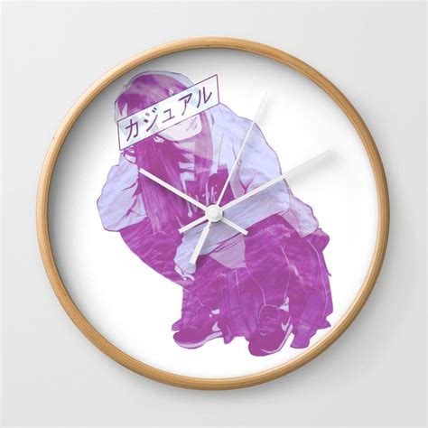 Comfortable Pink Sad Japanese Anime Aesthetic Wall Clock By Poser