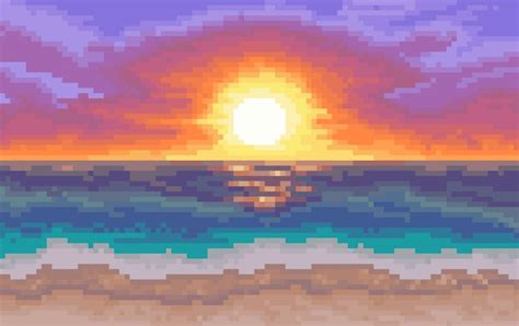 Pixel Art Landscape Summer Ocean Beach 8 Bit City Park Pixel