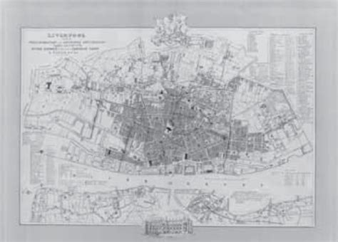 Liverpool and its market chartered by king john. Reproduction print of a map of Liverpool, England, drawn by J. J. Clark in 1851, aged 13 ...