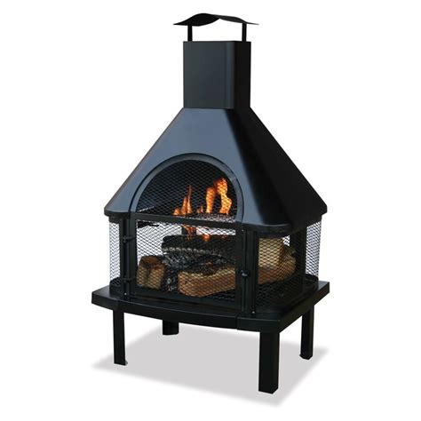 Black Steel Outdoor Wood Burning Fireplace In The Outdoor Wood Burning