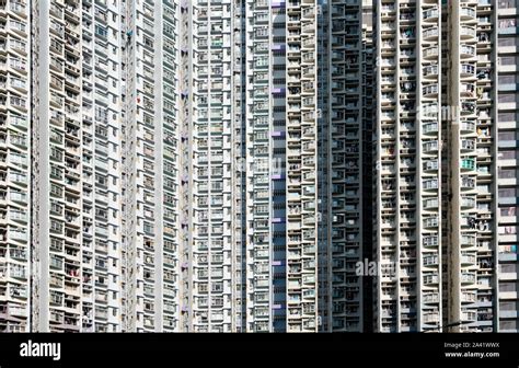 Facade Of Dense Urban High Rise Apartment Buildings In Shek Kip Mei In