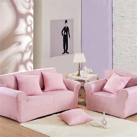 Sunnyrain Solid Pink Sofa Cover Elastic L Shaped Sofa Cover Slipcover