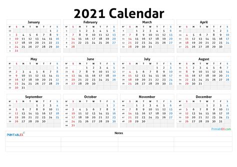 Adjust the space given to different days or other. 2021 Annual Calendar Printable - 21ytw47