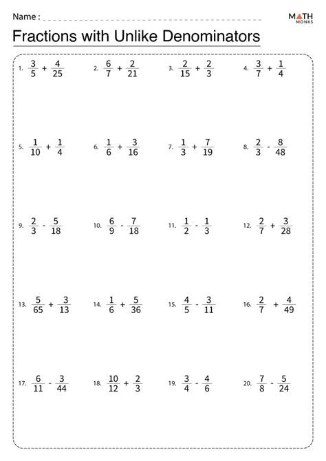 Fractions Worksheets With Answer Key
