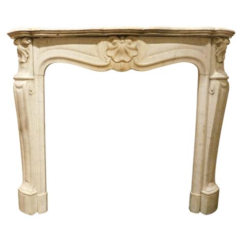 Antique Fireplace in White Carrara Marble with Three Shells, 18th