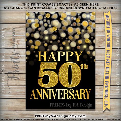 50th Anniversary Card 50th Golden Fiftieth Anniversary Card Happy
