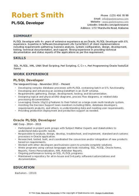 Oracle Pl Sql Developer Resume Daseraqua