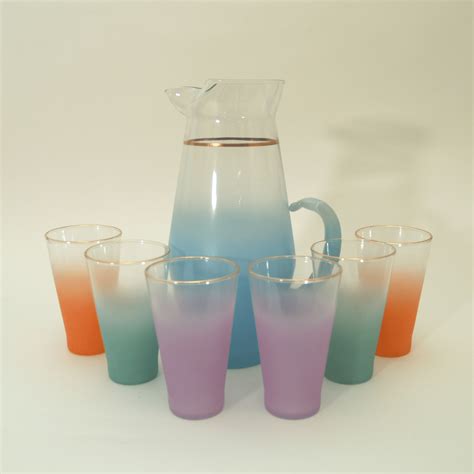 Blendo Multi Color Pitcher And Drinking Glass Set Melange Orange