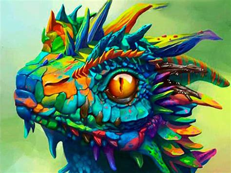 Colorful Dragon 5d Diamond Painting Square Round Diamond Etsy