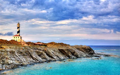Menorca Spanien Leuchtturm Meer Küste 1920x1200 Hd