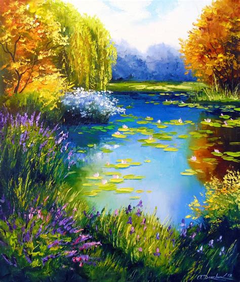 Fabulous Pond 2017 Oil Painting By Olha Darchuk Pond Painting