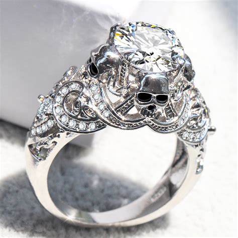 Erluer Gothic Skull Luxury Style Engagement Wedding Classic Silver