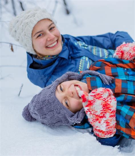 Happy Children Playing On Snowy Winter Day Stock Image Image Of