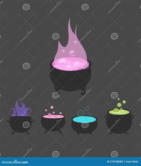 Cauldron Collection Magic Broth Potions Icon Stock Vector
