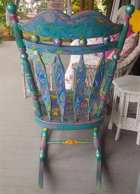 Rocking Chair Whimsical Art Rocker By Artist June Moon Wood Etsy In