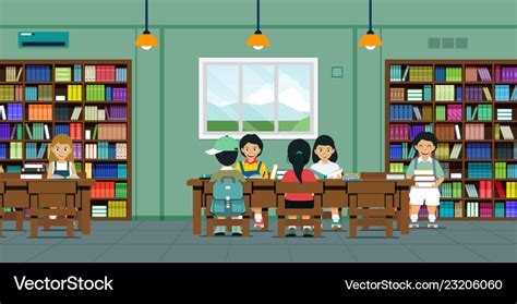 Children In The Library Royalty Free Vector Image
