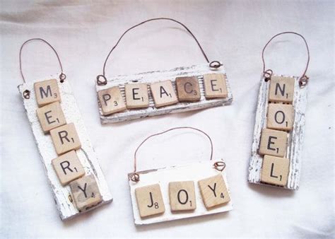 Reclaimed Wood And Scrabble Pieces Ornaments 4 Piece By Sistershic 12
